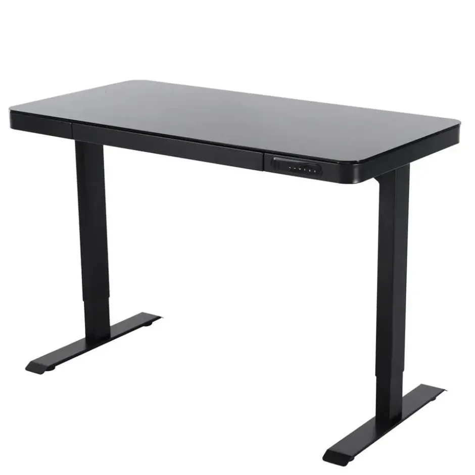 Elektrisch verstelbaar bureau / thuiswerkplek - 120x60 cm - Glas zwar