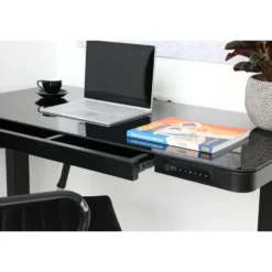 Elektrisch verstelbaar bureau / thuiswerkplek - 120x60 cm - Glas zwar