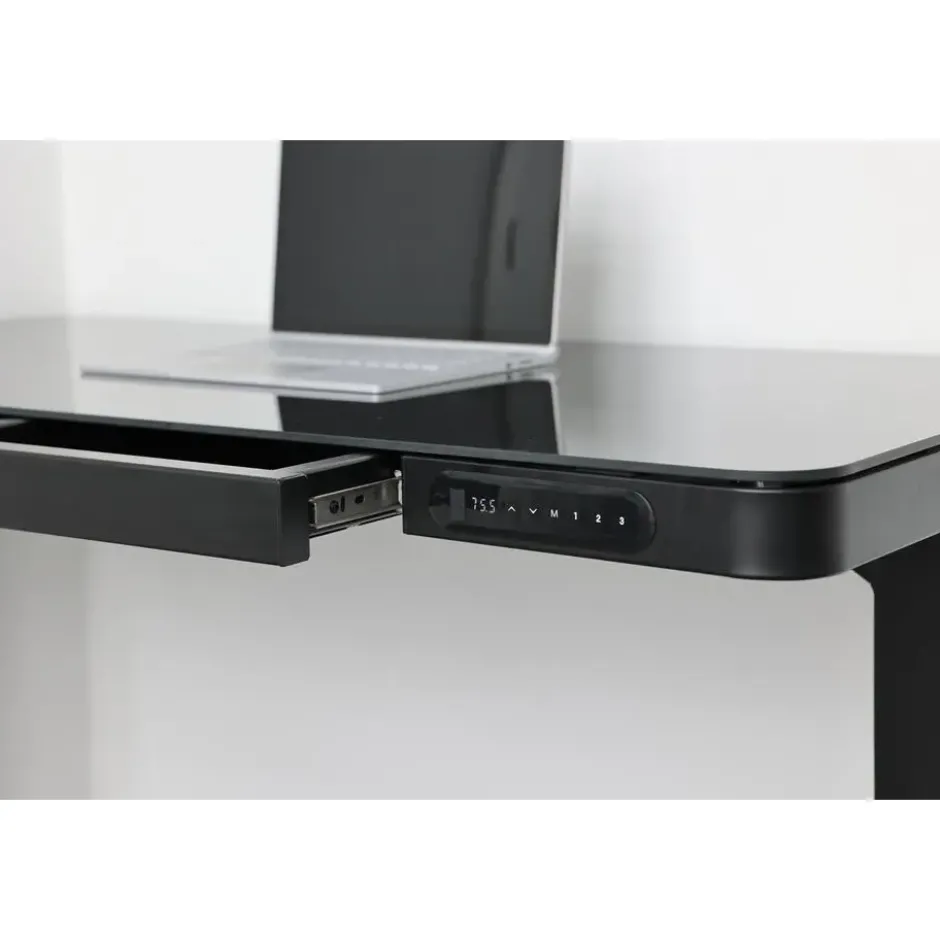 Elektrisch verstelbaar bureau / thuiswerkplek - 120x60 cm - Glas zwar