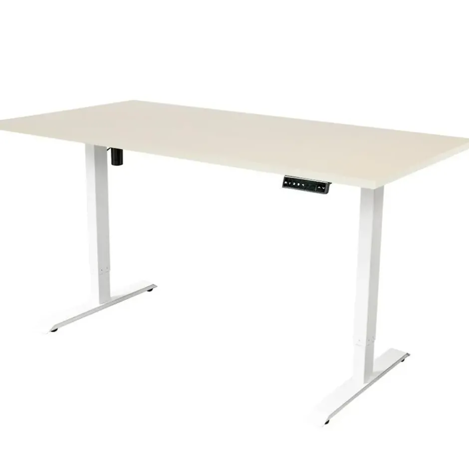 Elektrisch verstelbaar bureau - 160x80 cm - Single motor - Wit / Licht eiken