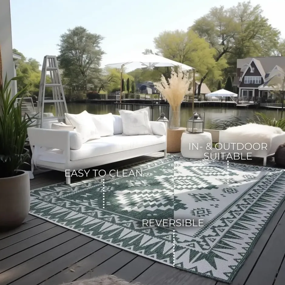 Elle Decoration Buitenkleed Gemini Dubbelzijdig Groen - 120x170 CM