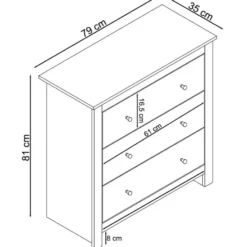 Emerald - Commode met 3 laden in eiken spaanplaat crème