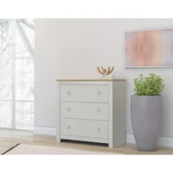 Emerald - Commode met 3 laden in eiken spaanplaat crème