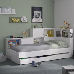 ERWAN Bed met opbergruimte 90x200 cm - Wit - 120x221x104 cm