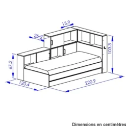 ERWAN Bed met opbergruimte 90x200 cm - Wit - 120x221x104 cm