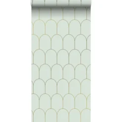 ESTAhome behang - art deco motief - mintgroen en goud - 0.53 x 10.05 m