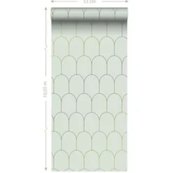 ESTAhome behang - art deco motief - mintgroen en goud - 0.53 x 10.05 m