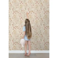 ESTAhome behang bladeren en bloemen beige en terracotta - 50 x 900 cm