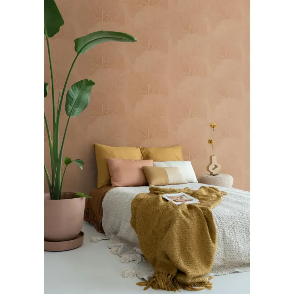 ESTAhome behang bladeren terracotta roze - 53 x 1005 cm