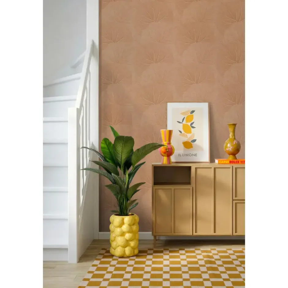 ESTAhome behang bladeren terracotta roze - 53 x 1005 cm