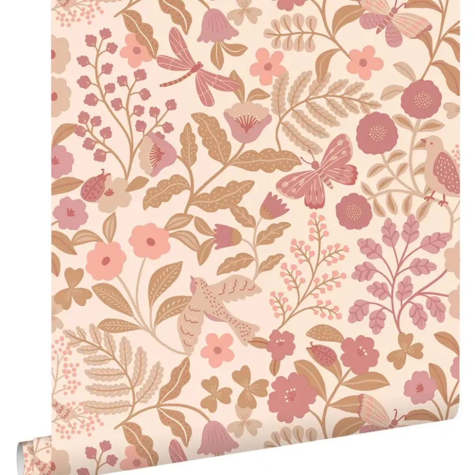ESTAhome behang bloemen en vogels roze - 50 x 900 cm