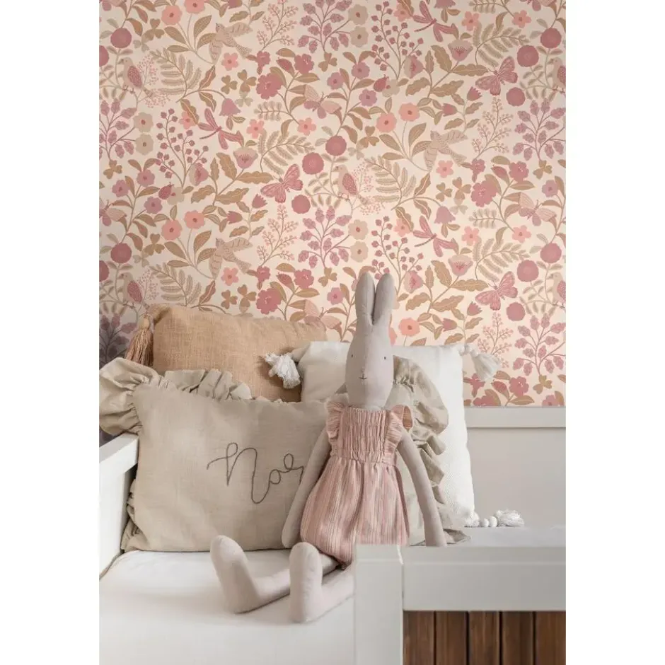 ESTAhome behang bloemen en vogels roze - 50 x 900 cm