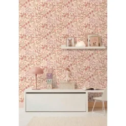 ESTAhome behang bloemen en vogels roze - 50 x 900 cm