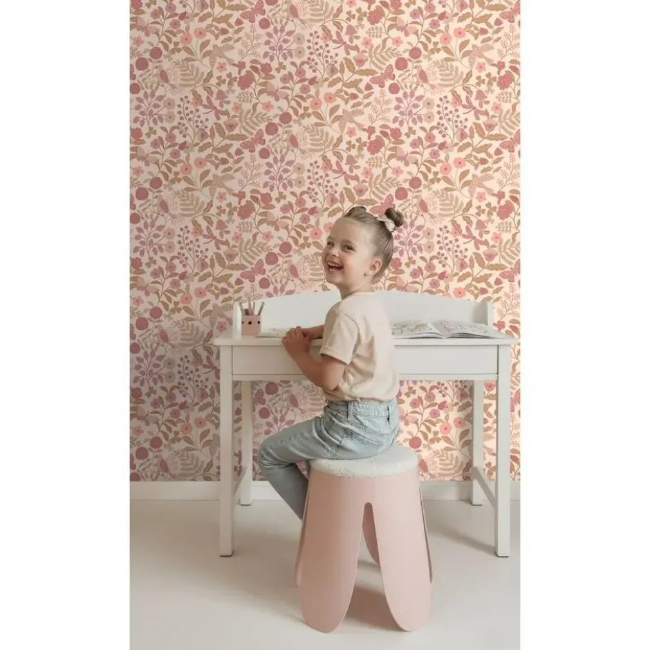 ESTAhome behang bloemen en vogels roze - 50 x 900 cm