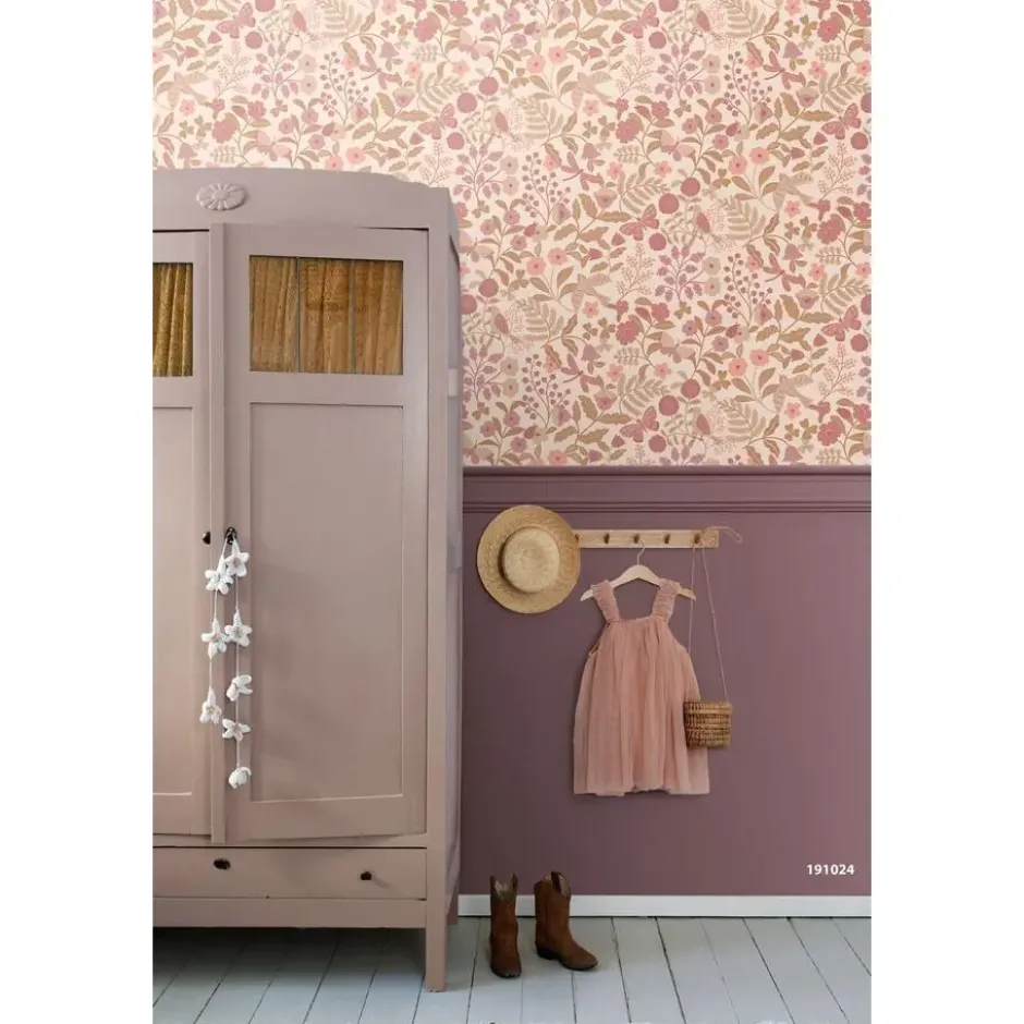 ESTAhome behang bloemen en vogels roze - 50 x 900 cm