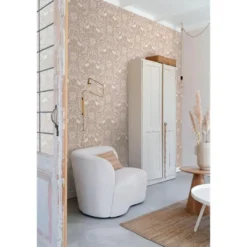 ESTAhome behang bloemen en vogels in art nouveau stijl nude kleur en wit