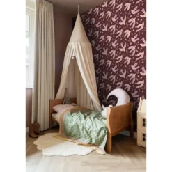 ESTAhome behang bloemen en vogels aubergine paars - 50 x 900 cm