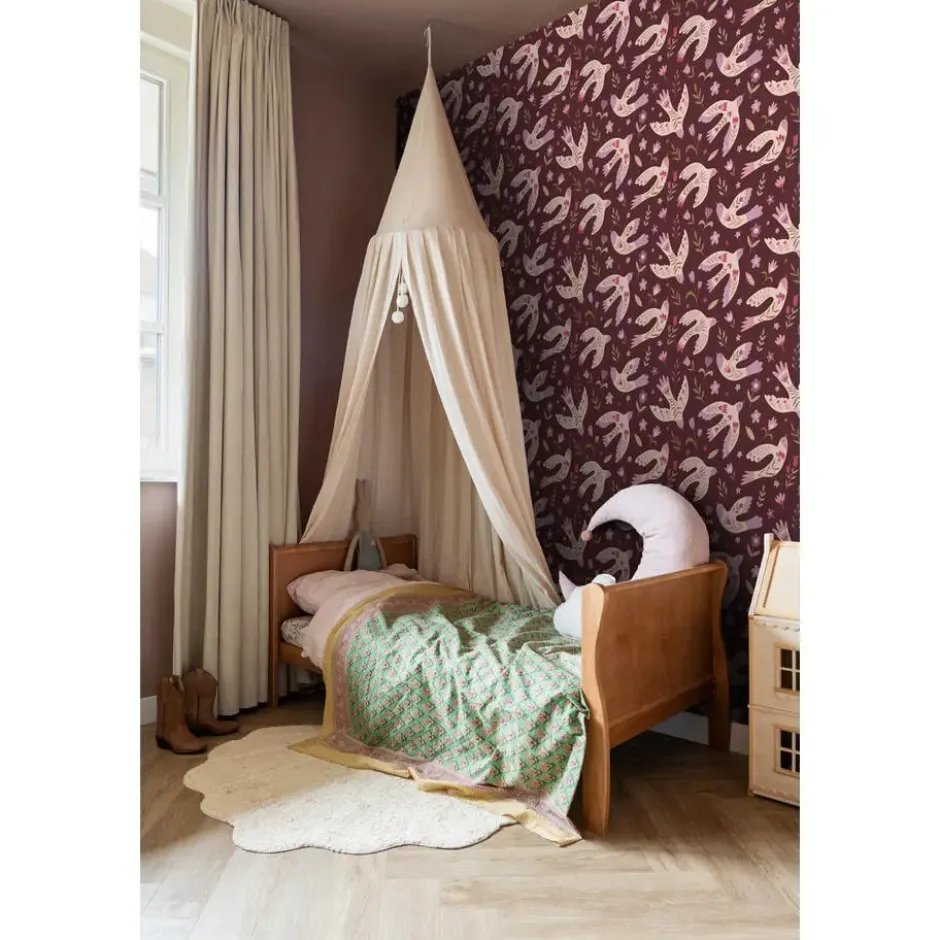 ESTAhome behang bloemen en vogels aubergine paars - 50 x 900 cm