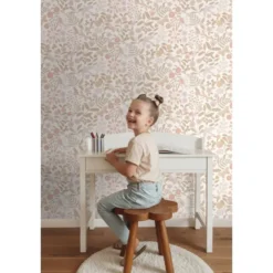 ESTAhome behang bloemen en vogels wit, beige en zacht roze - 53 x 1005 cm