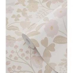 ESTAhome behang bloemen en vogels wit, beige en zacht roze - 53 x 1005 cm
