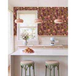 ESTAhome behang bloemen vergrijsd groen en paars - 50 x 900 cm