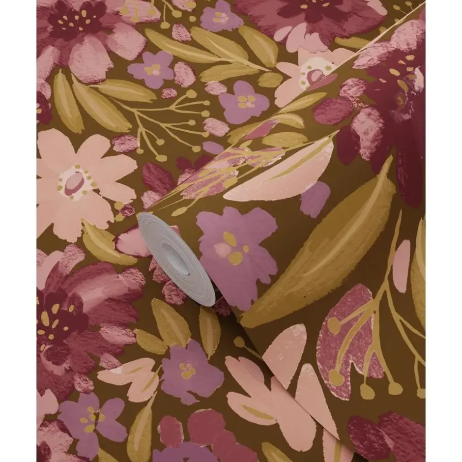 ESTAhome behang bloemen vergrijsd groen en paars - 50 x 900 cm