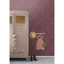 ESTAhome behang bloemetjes aubergine paars - 50 x 900 cm