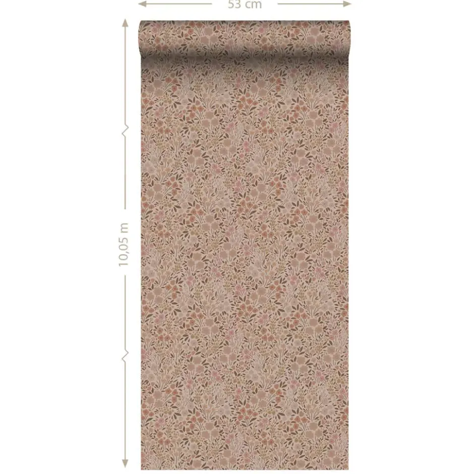 ESTAhome behang bloemetjes terracotta roze - 53 x 1005 cm