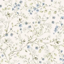 ESTAhome behang bloemetjes vergrijsd groen, blauw en wit - 50 x 900 cm