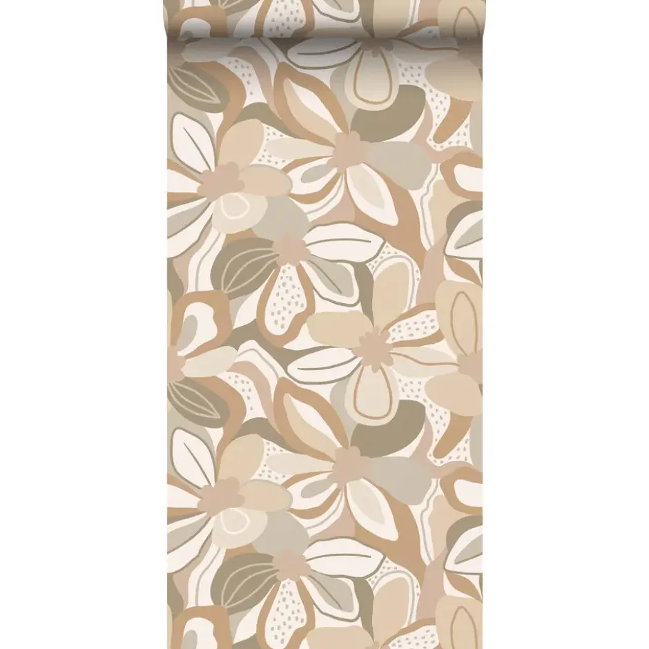 ESTAhome behang bloemmotief beige - 50 x 900 cm