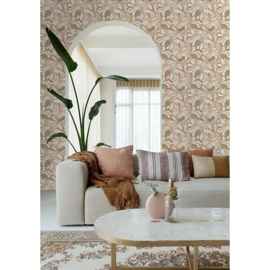 ESTAhome behang bloemmotief beige - 50 x 900 cm