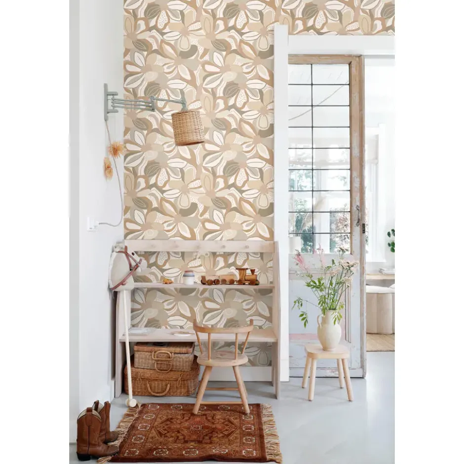 ESTAhome behang bloemmotief beige - 50 x 900 cm