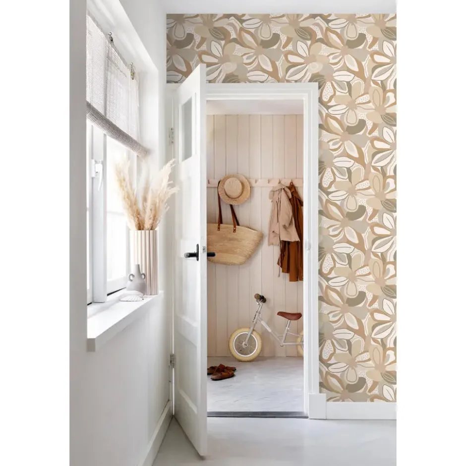 ESTAhome behang bloemmotief beige - 50 x 900 cm