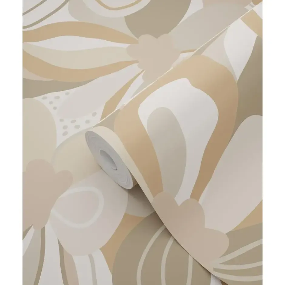 ESTAhome behang bloemmotief beige - 50 x 900 cm