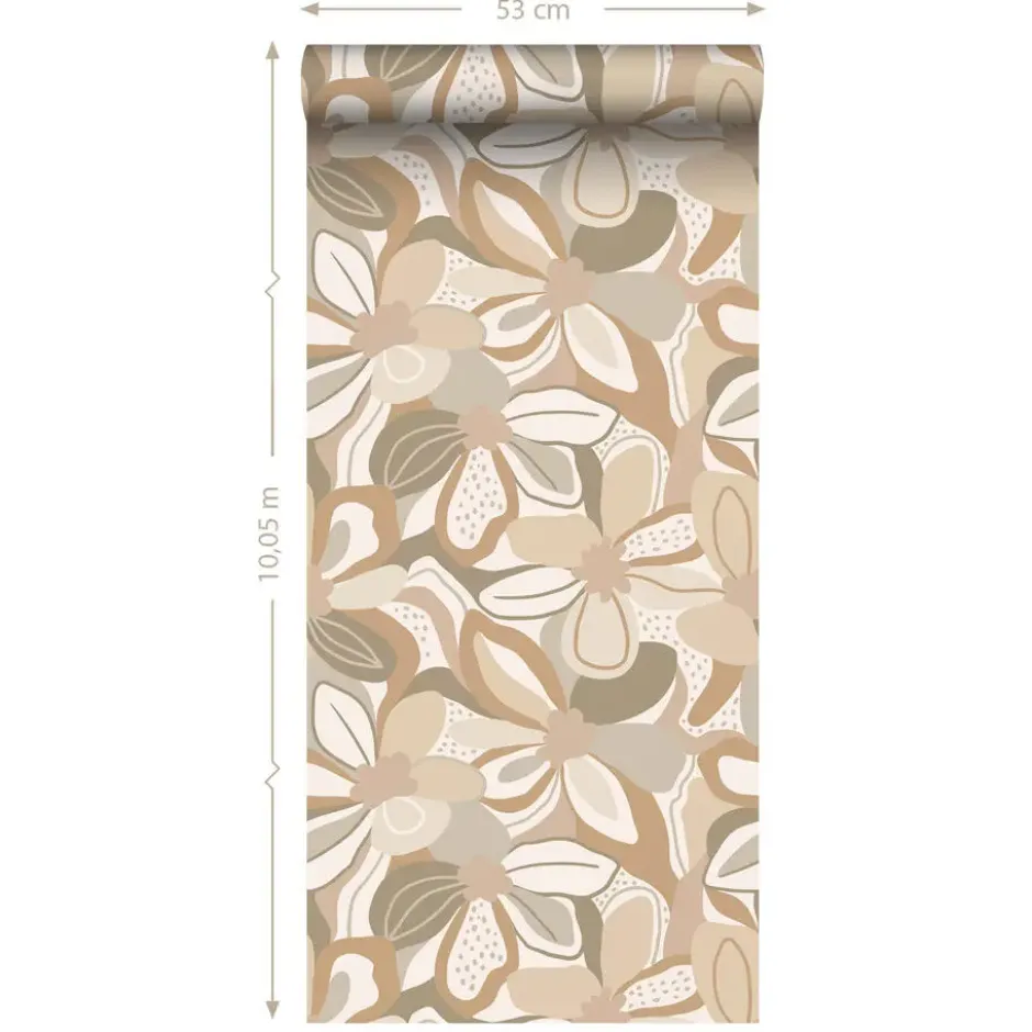 ESTAhome behang bloemmotief beige - 50 x 900 cm