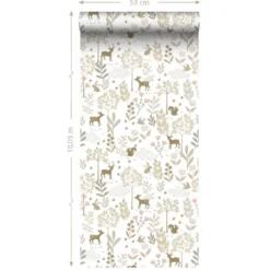 ESTAhome behang bos met bosdieren terracotta roze en beige - 53 x 1005 cm