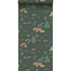 ESTAhome behang bos met bosdieren donkergroen - 53 x 1005 cm