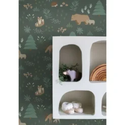 ESTAhome behang bos met bosdieren donkergroen - 53 x 1005 cm