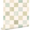ESTAhome behang geblokt motief beige, blauw en groen - 50 x 900 cm