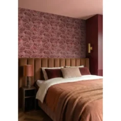ESTAhome behang geborduurd bloemmotief bordeaux rood - 50 x 900 cm