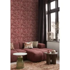 ESTAhome behang geborduurd bloemmotief bordeaux rood - 50 x 900 cm