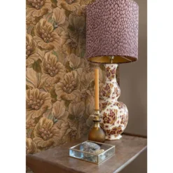 ESTAhome behang geborduurd bloemmotief beige bruin - 50 x 900 cm