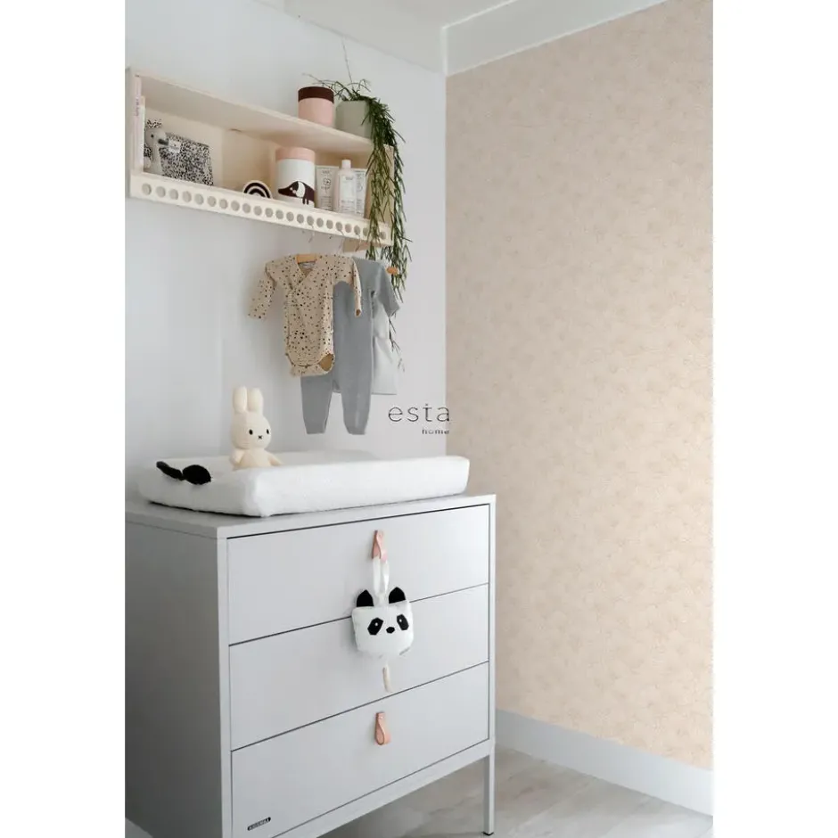ESTAhome behang getekende bladeren zand beige en licht terracotta