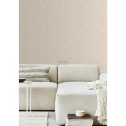 ESTAhome behang getekende bladeren zand beige en licht terracotta