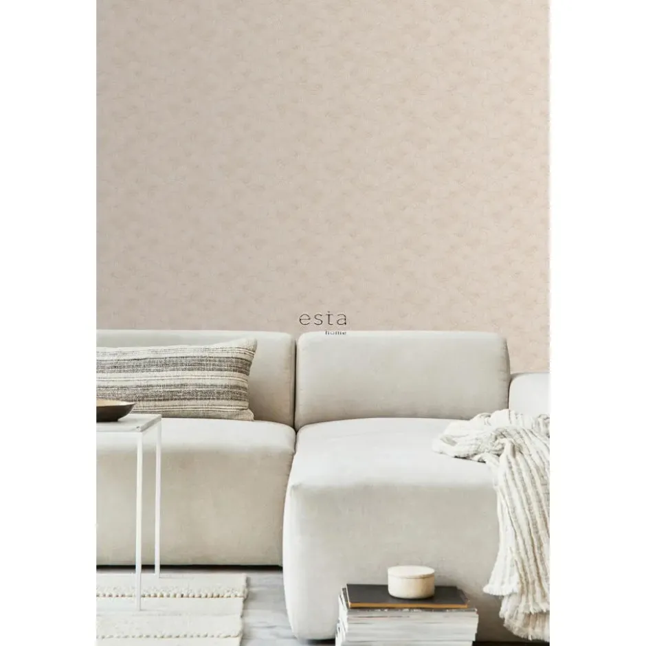 ESTAhome behang getekende bladeren zand beige en licht terracotta