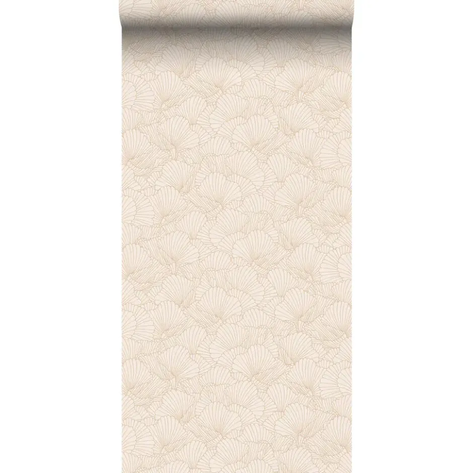 ESTAhome behang getekende bladeren zand beige en licht terracotta