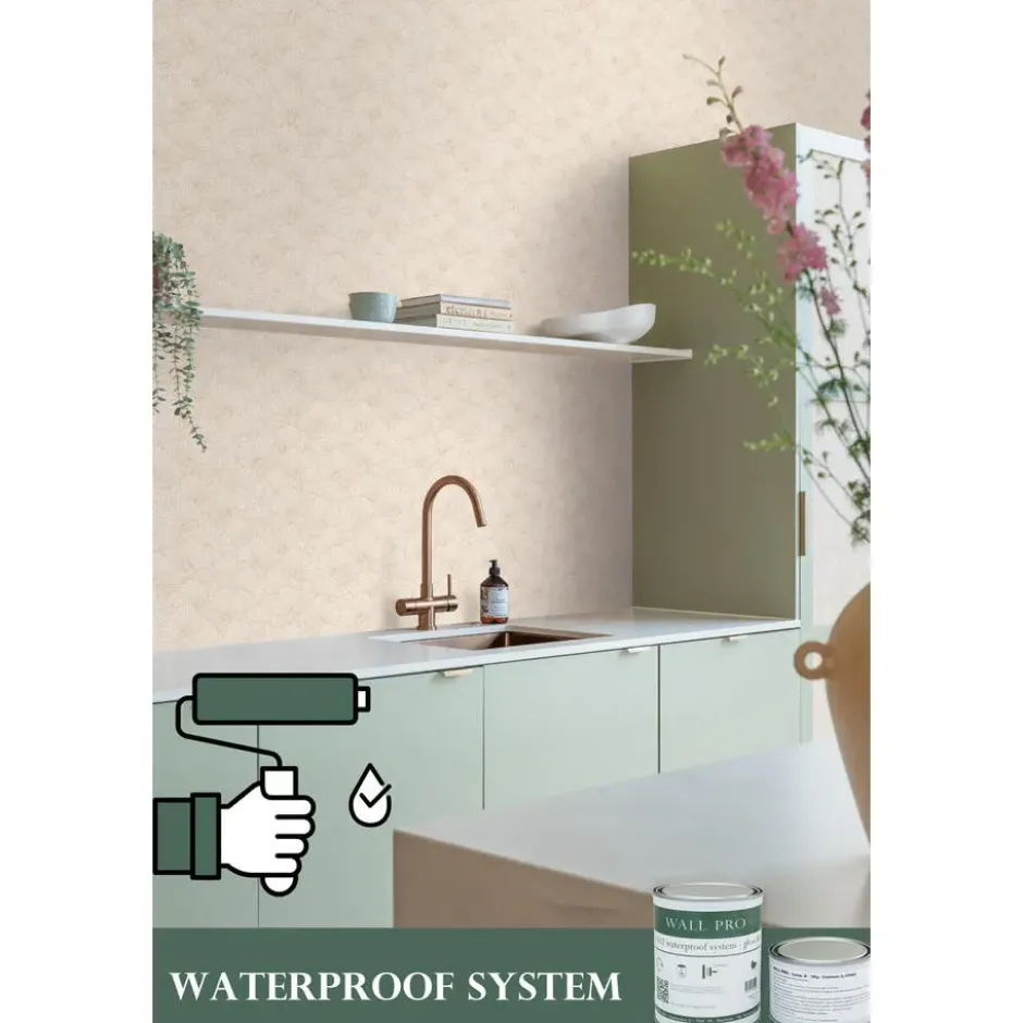ESTAhome behang getekende bladeren zand beige en licht terracotta