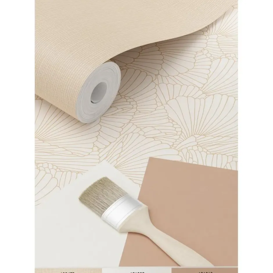 ESTAhome behang getekende bladeren zand beige en licht terracotta