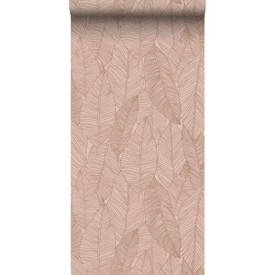 ESTAhome behang getekende bladeren terracotta roze - 53 x 1005 cm