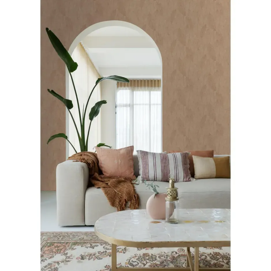 ESTAhome behang getekende bladeren terracotta roze - 53 x 1005 cm